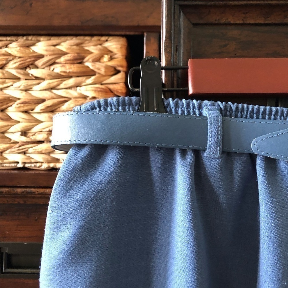 Vintage cornflower blue midi skirt with matching belt in size 16 - Picture 6 of 9